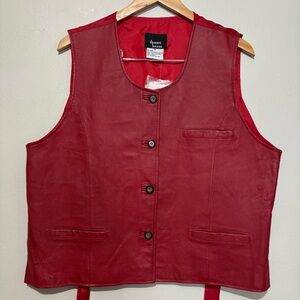 Vintage 90s Dennis Basso Red Genuine Leather Suit Vest 1X NWT Waist Tie Retro